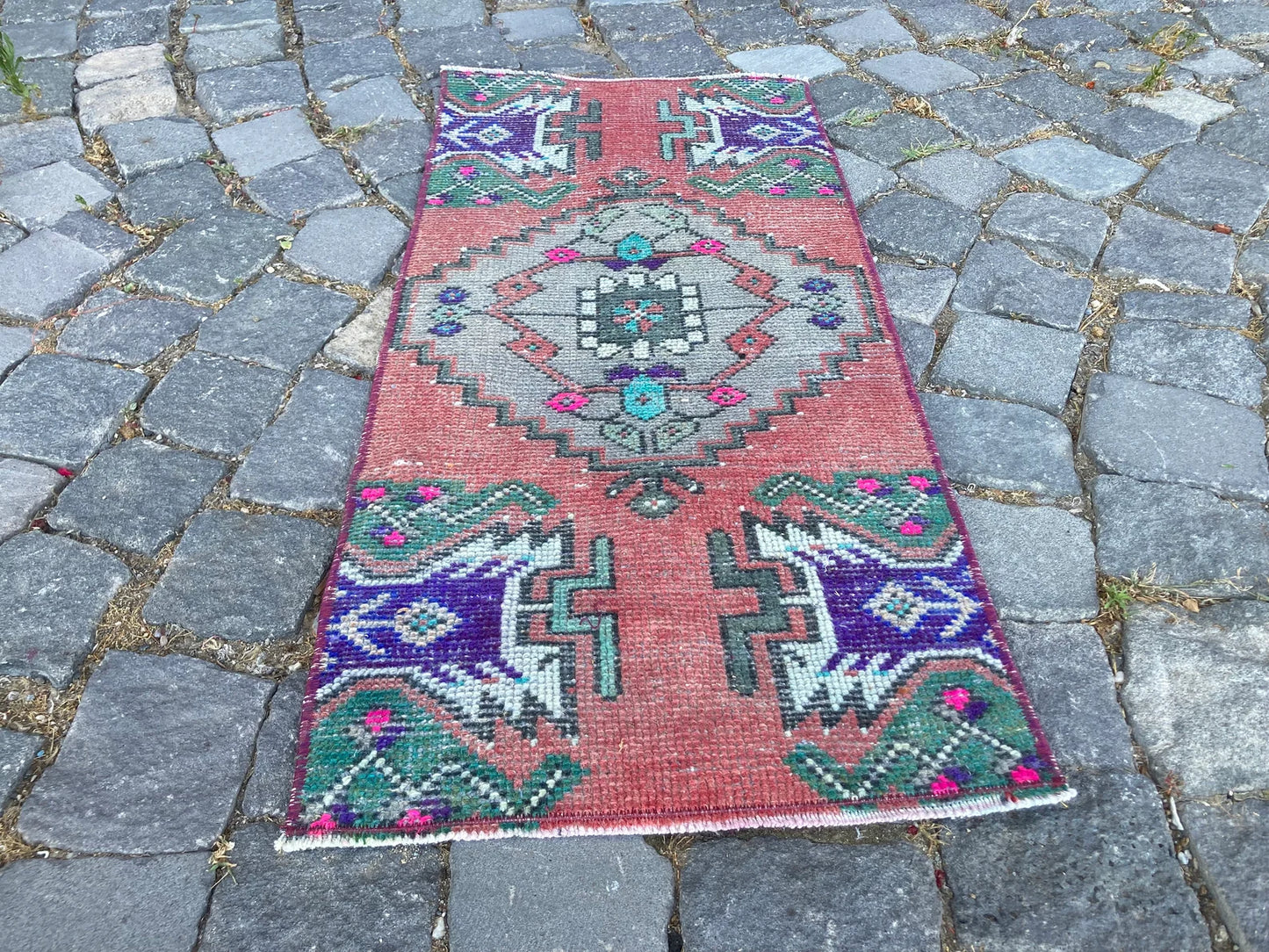 Vintage Turkish Mini Rug 1.3 x 2.8 ft