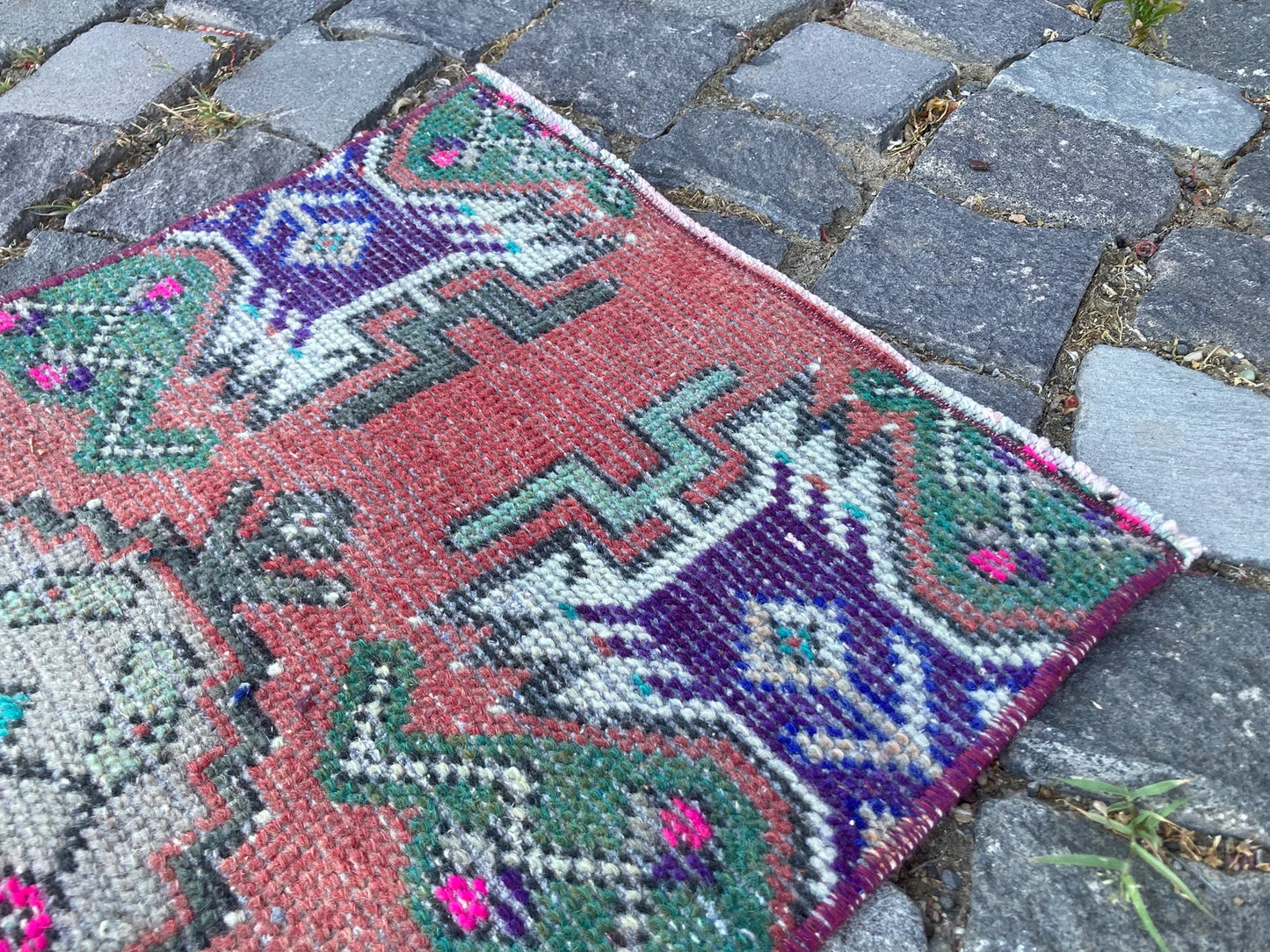 Vintage Turkish Mini Rug 1.3 x 2.8 ft