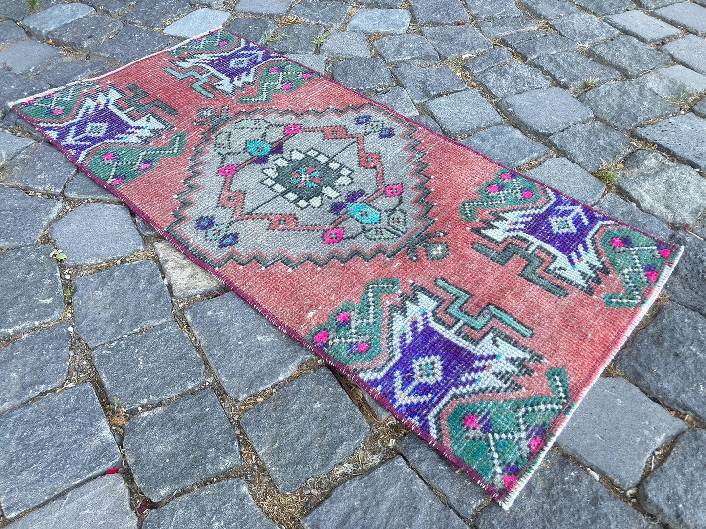 Vintage Turkish Mini Rug 1.3 x 2.8 ft